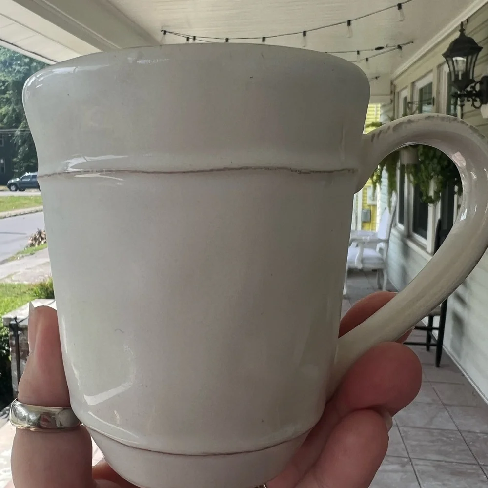 Pottery Barn Cambria White Coffee Tea Mugs Handcrafted in Portugal Set of 2